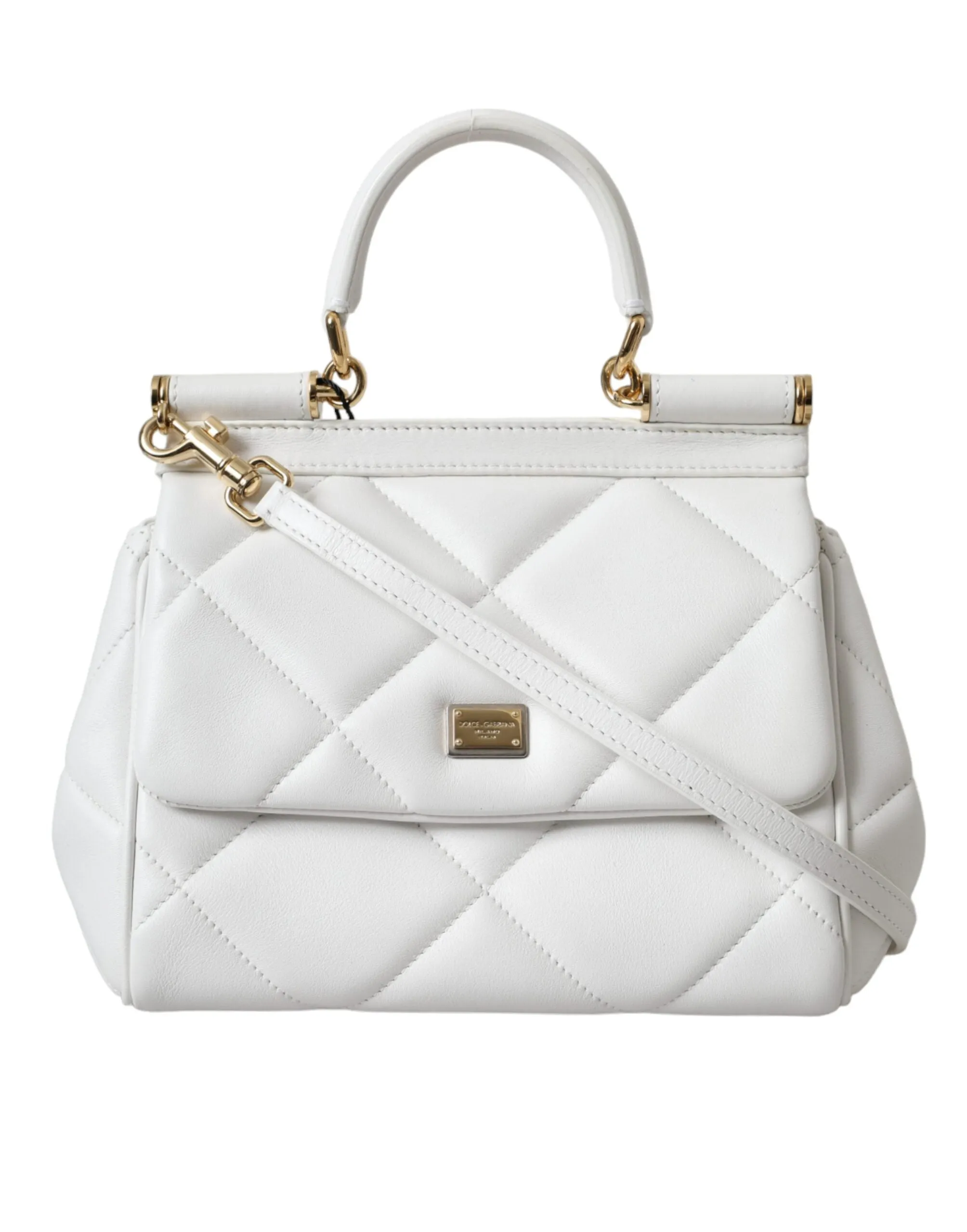 White Quilted Leather SICILY Shoulder Purse Satchel Bag sold by Louxly