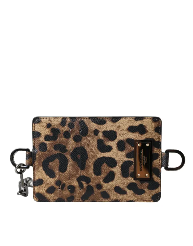Brown Leather Leopard Print Logo Plaque Cardholder Wallet sold by Louxly