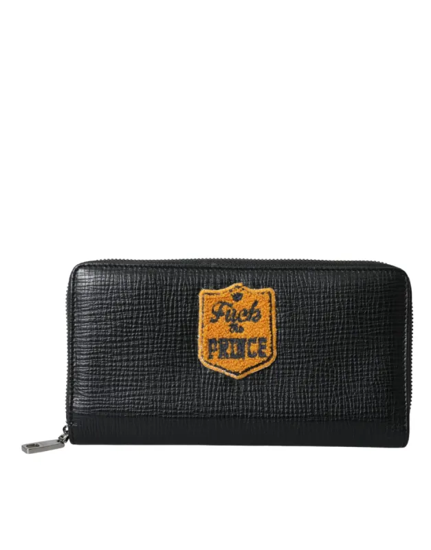 Black Leather Logo Patch Zip Around Continental Wallet sold by Louxly
