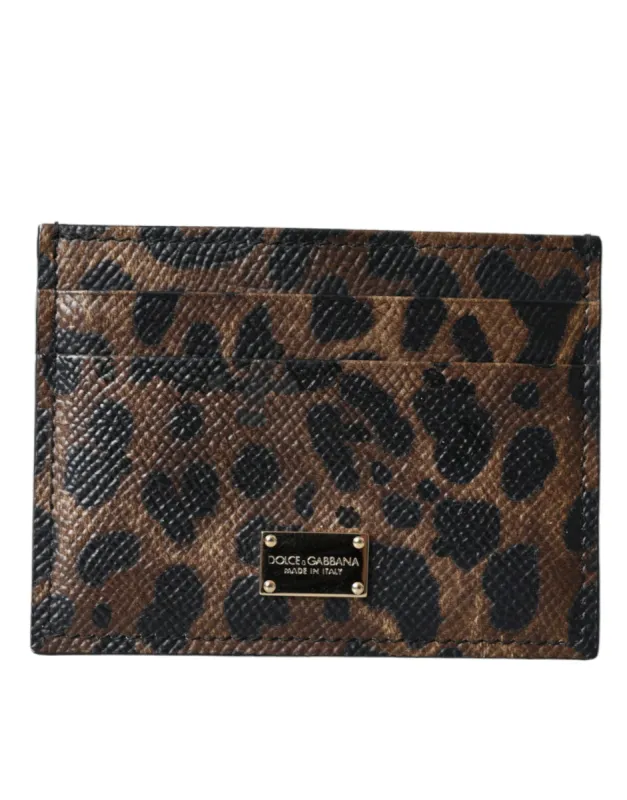 Brown Leather Leopard Logo Plaque Women Cardholder Wallet sold by Louxly