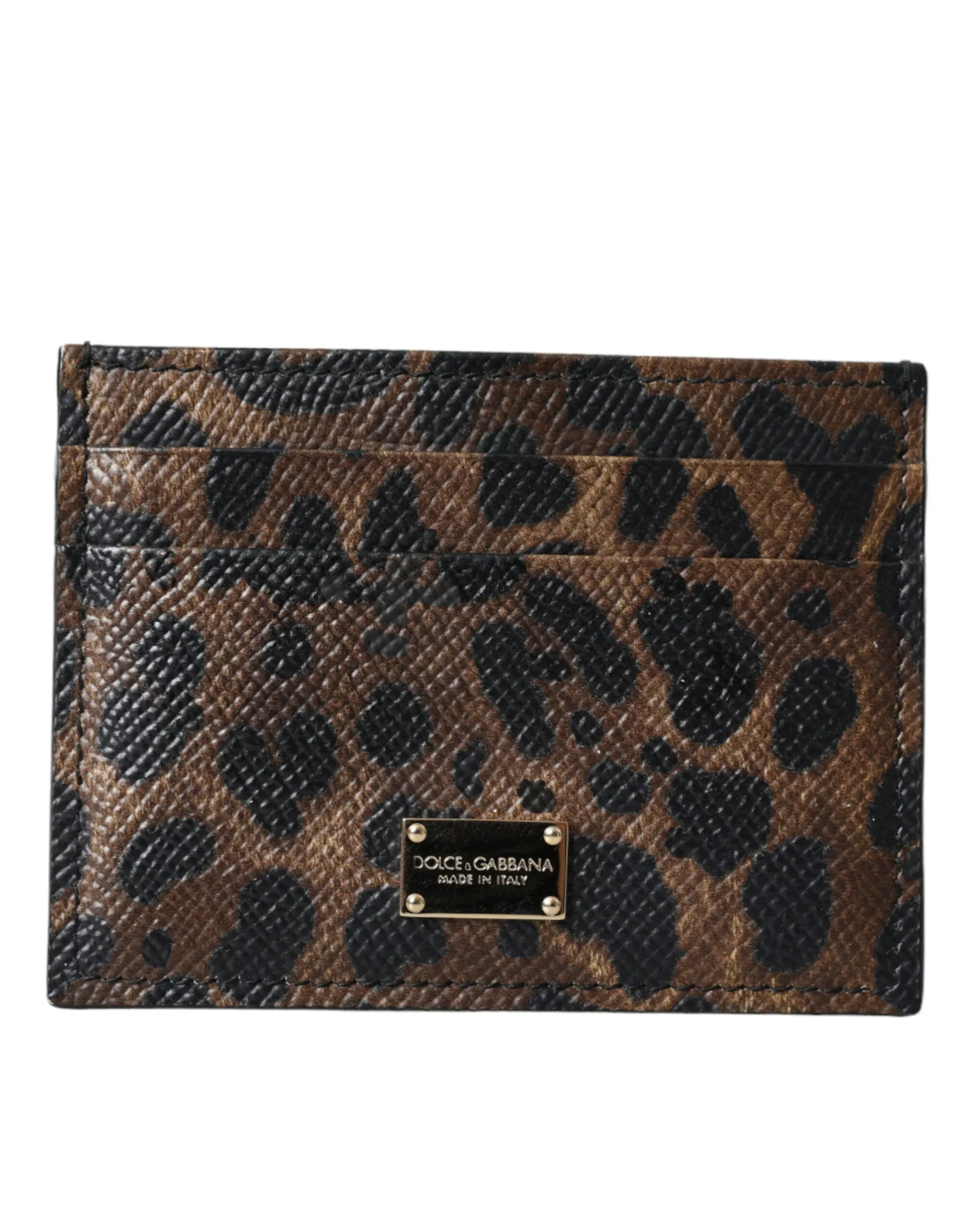 Brown Leather Leopard Logo Plaque Women Cardholder Wallet sold by Louxly