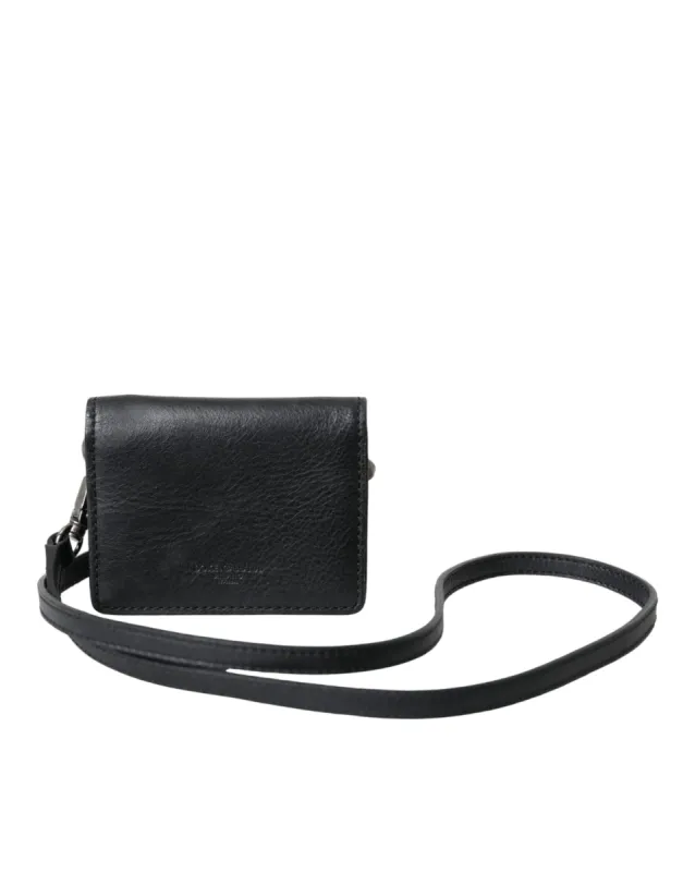 Black Leather Bifold Sling Women Card Holder Purse Wallet sold by Louxly