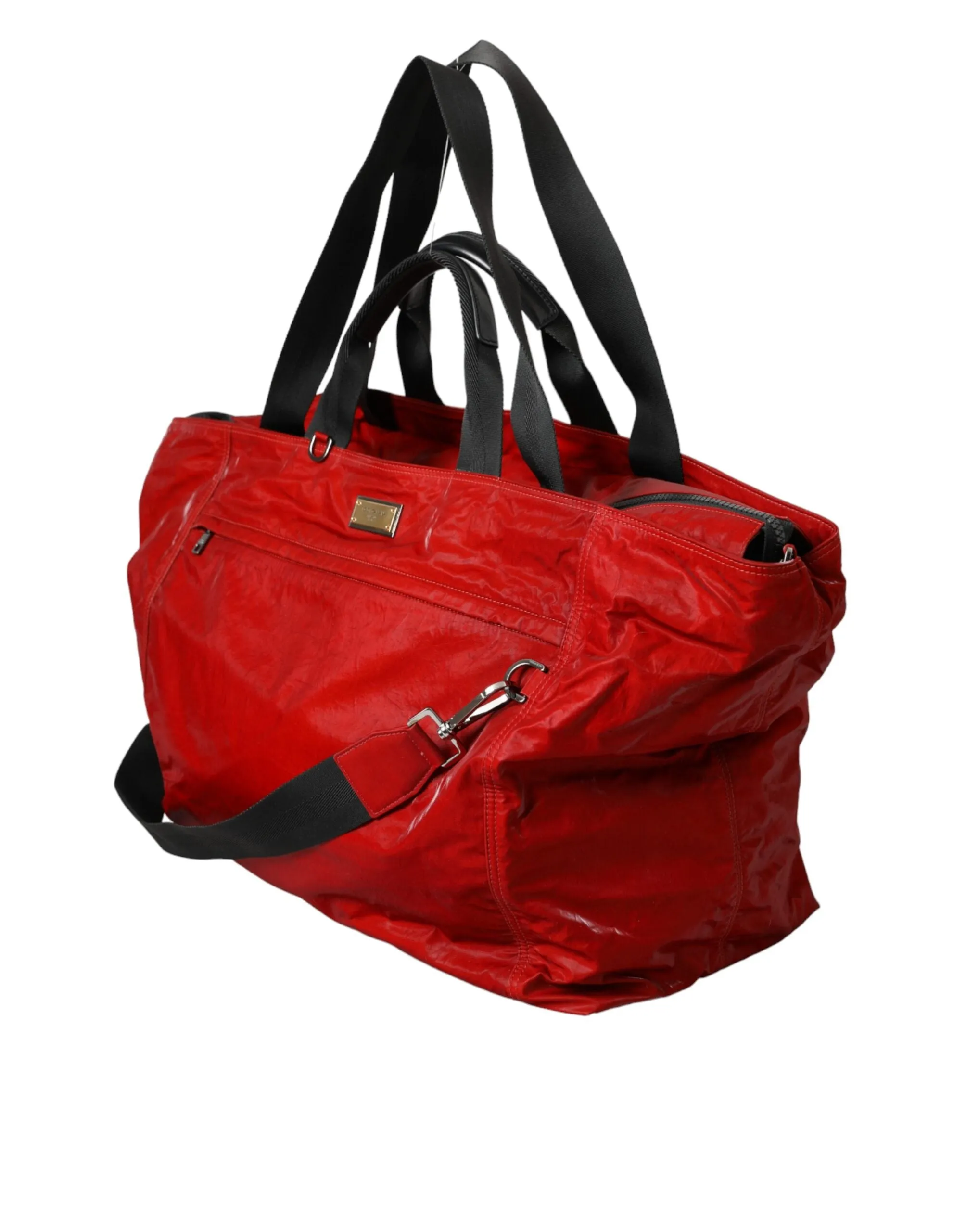 Red Nylon Calfskin Hand Shoulder Duffel Bag sold by Louxly product image thumbnail 3
