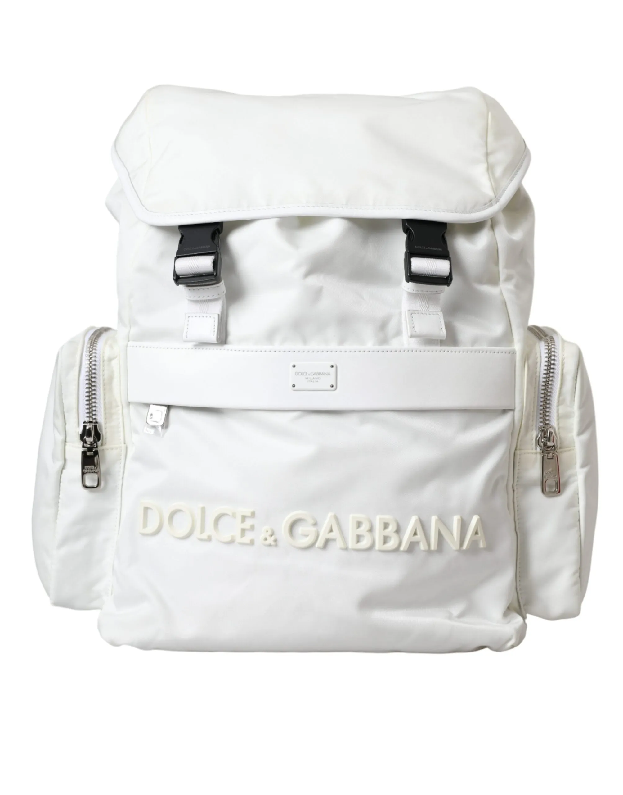 White Nylon Rubber Logo Backpack Rucksack Bag sold by Louxly