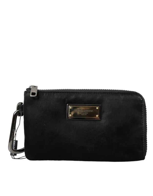 Black Nylon Logo Plaque Keyring Pouch Clutch Bag sold by Louxly