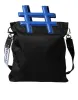 Black Nylon Blue Leather Hashtag Shopping Tote Bag sold by Louxly
