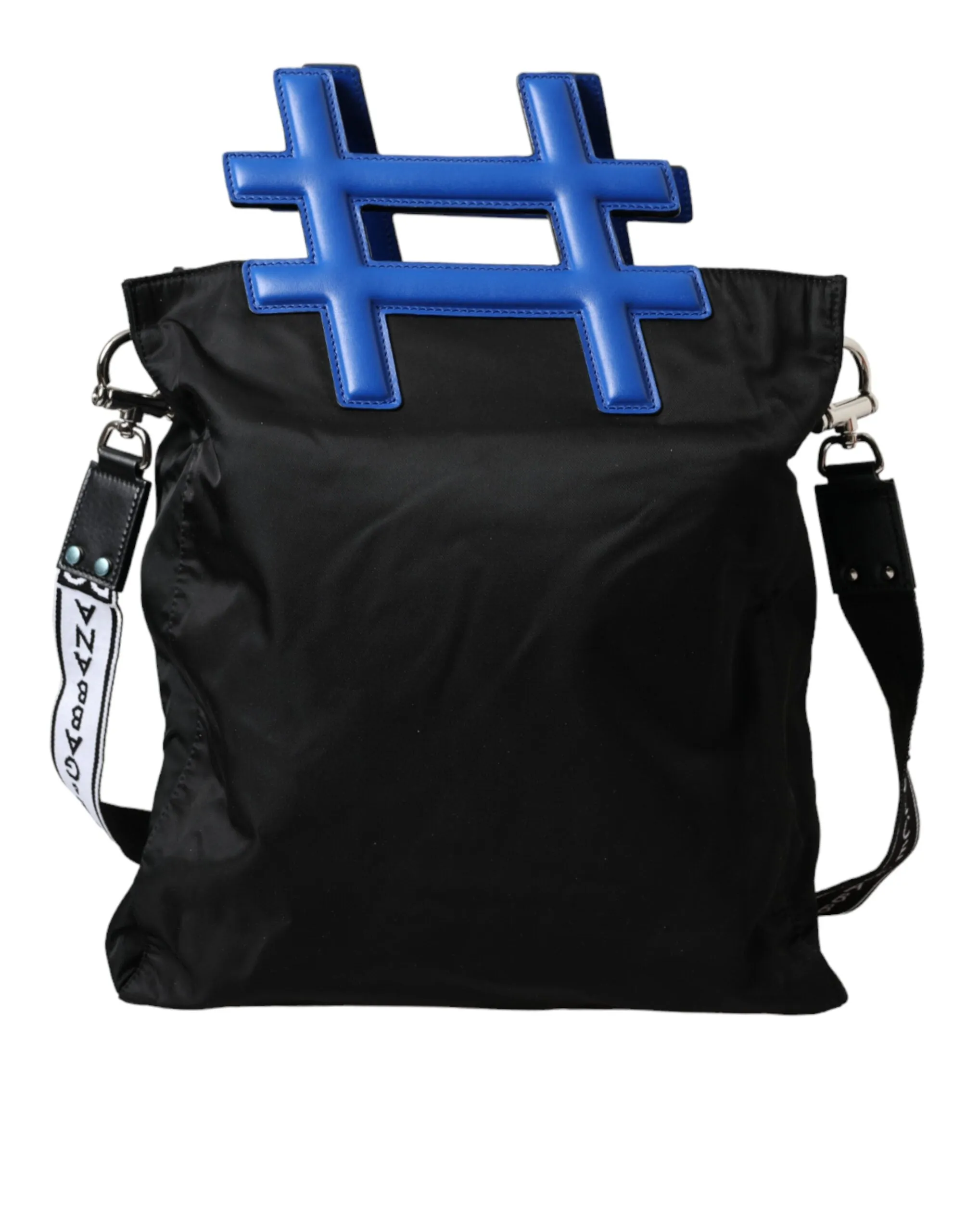Black Nylon Blue Leather Hashtag Shopping Tote Bag sold by Louxly product image thumbnail 4
