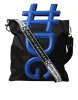Black Nylon Blue Leather Hashtag Shopping Tote Bag sold by Louxly