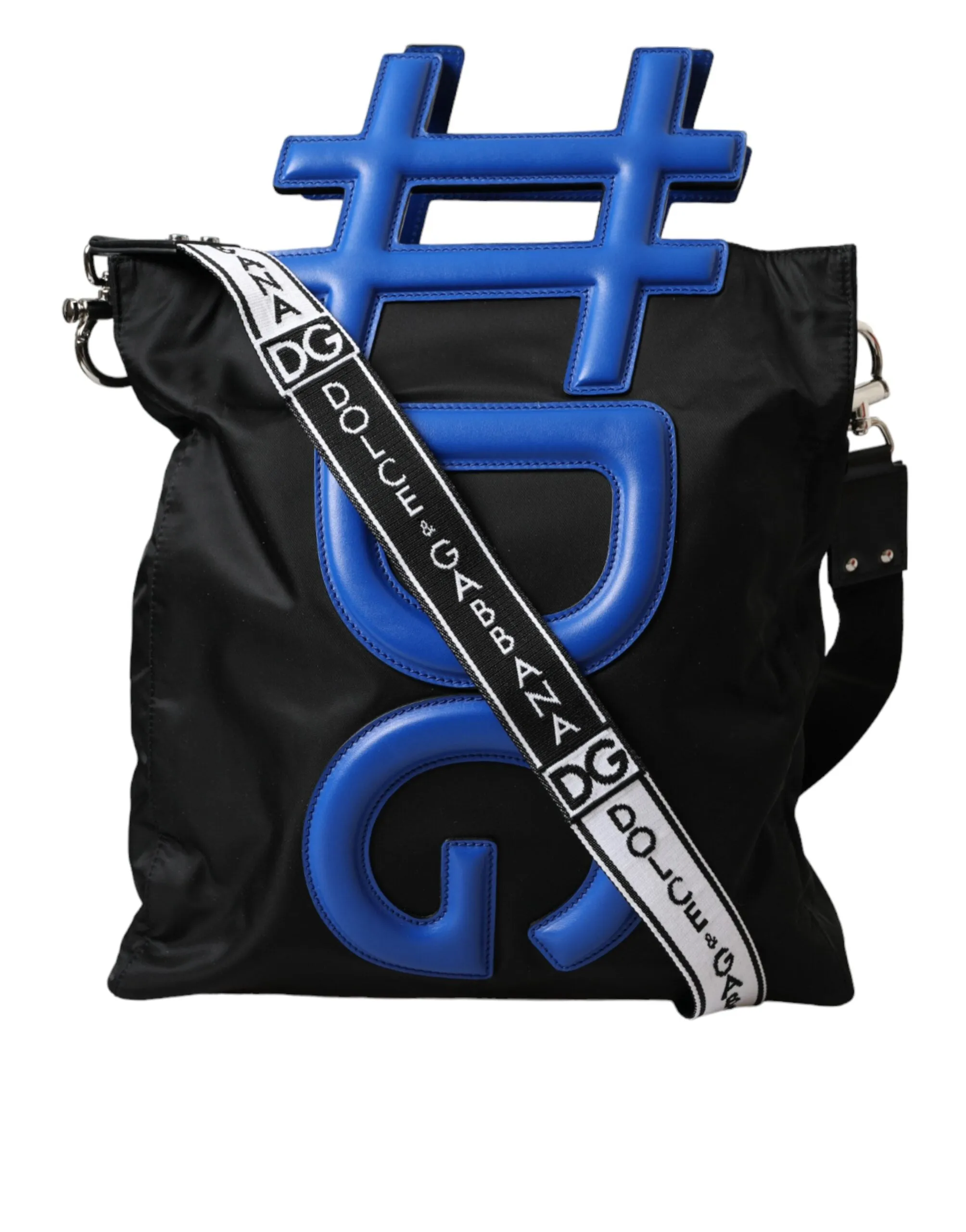 Black Nylon Blue Leather Hashtag Shopping Tote Bag sold by Louxly product image thumbnail 2