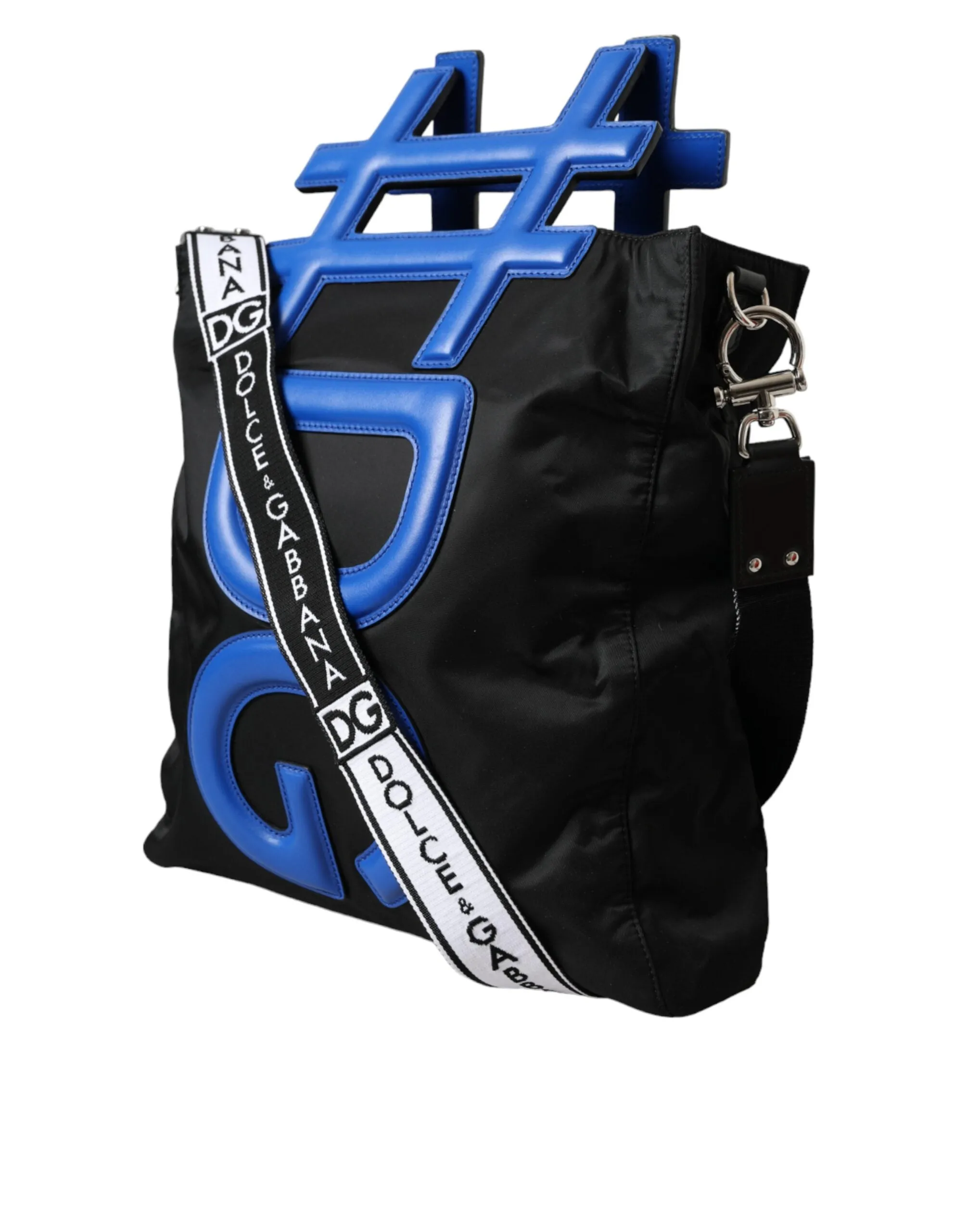 Black Nylon Blue Leather Hashtag Shopping Tote Bag sold by Louxly product image thumbnail 3