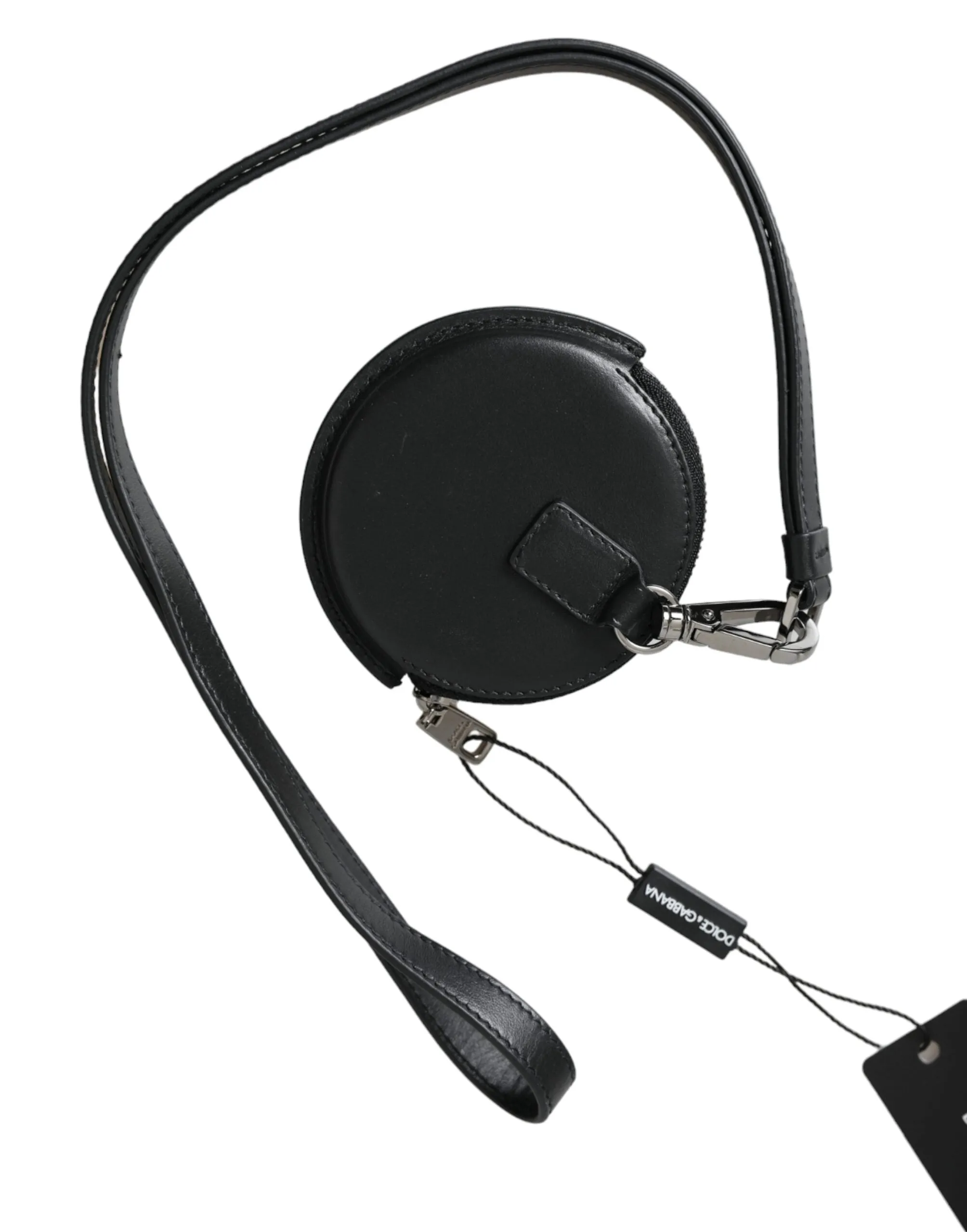 Black Round Leather DG Logo Coin Purse Lanyard Wallet sold by Louxly product image thumbnail 3