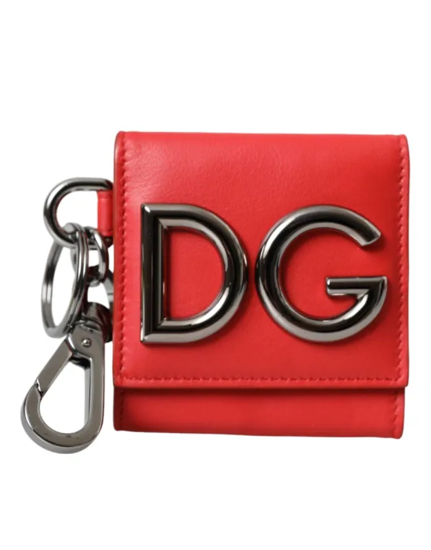 Red Calfskin Leather DG Logo Keyring Coin Purse Wallet sold by Louxly