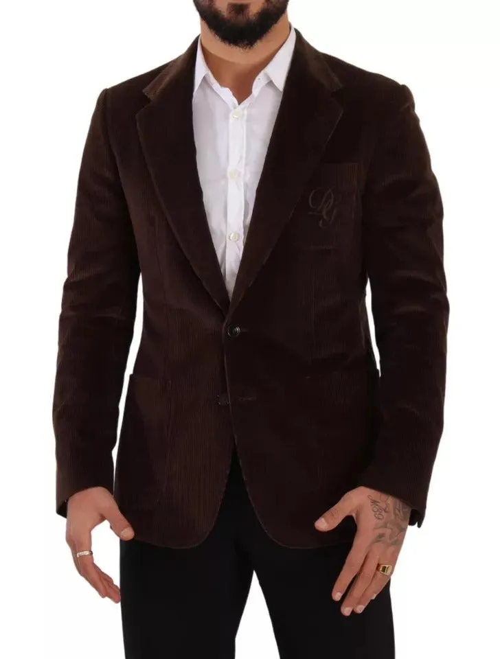 Brown Corduroy Slim Fit Coat DG Logo Blazer sold by Louxly product image thumbnail 3