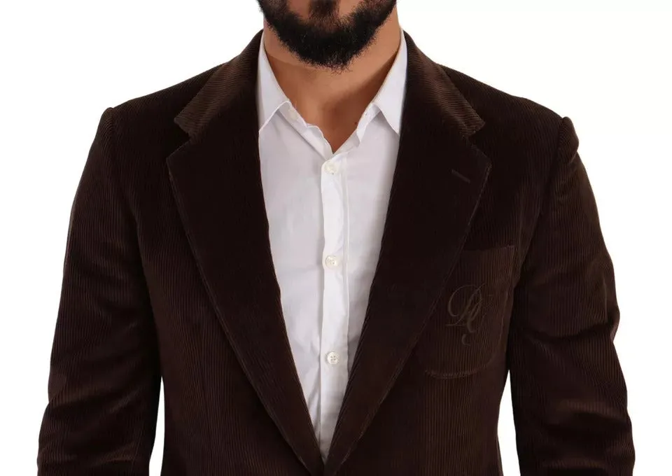 Brown Corduroy Slim Fit Coat DG Logo Blazer sold by Louxly product image thumbnail 4