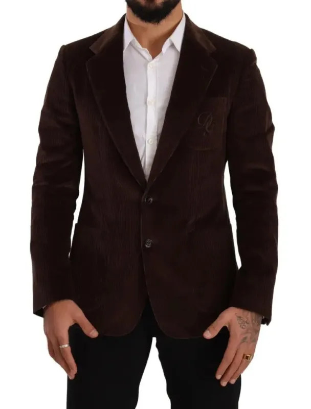 Brown Corduroy Slim Fit Coat DG Logo Blazer sold by Louxly