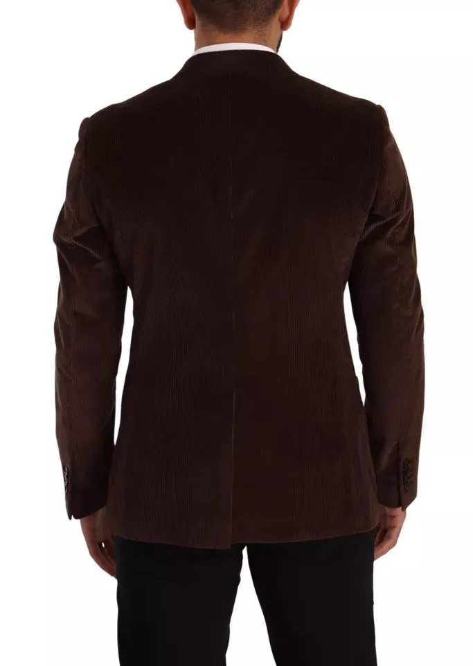 Brown Corduroy Slim Fit Coat DG Logo Blazer sold by Louxly product image thumbnail 2