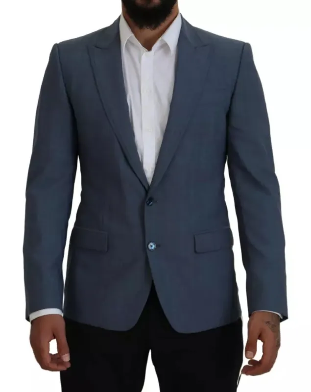 Blue Wool Stretch Slim Fit Jacket Blazer sold by Louxly
