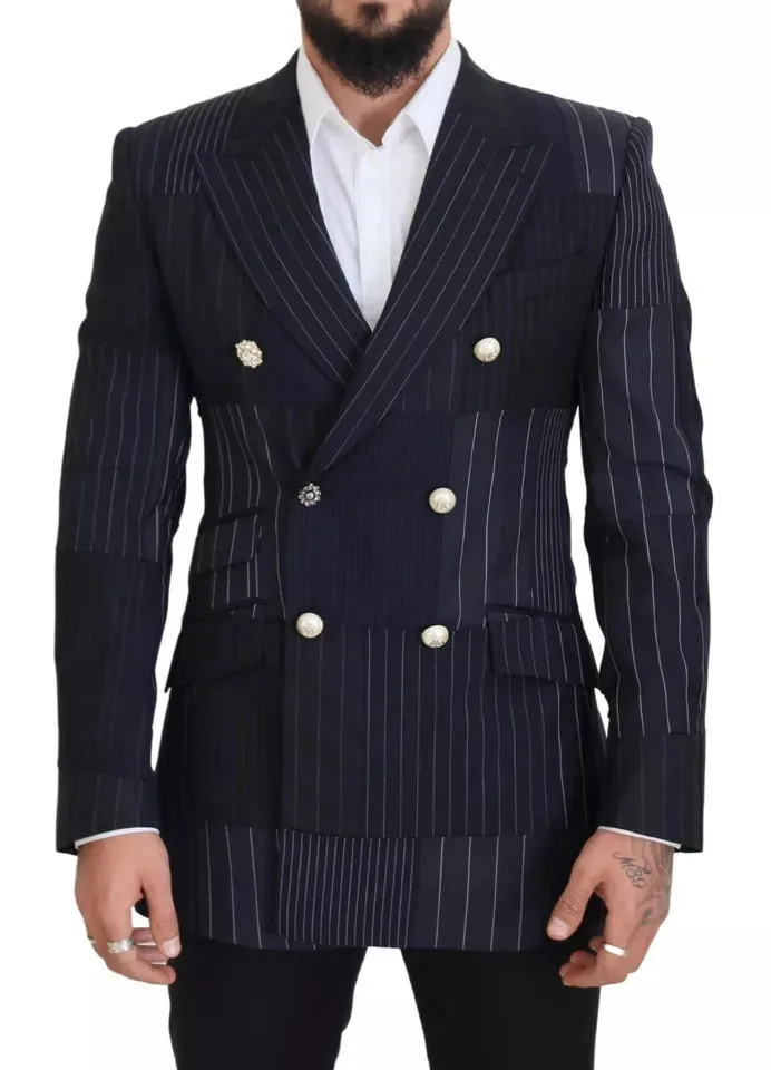 Blue Wool Patchwork Double Breasted Blazer sold by Louxly product image thumbnail 2