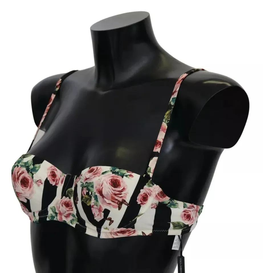 Multicolor Striped Rose Print Swimwear Bikini Top sold by Louxly product image thumbnail 2