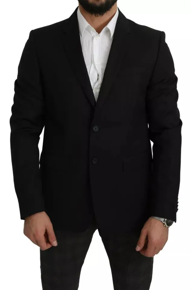 Black Wool Slim Fit Notch Jacket Blazer sold by Louxly