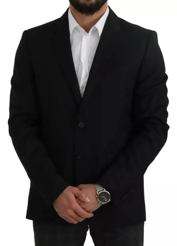 Black Wool Slim Fit Notch Jacket Blazer sold by Louxly product image thumbnail 2