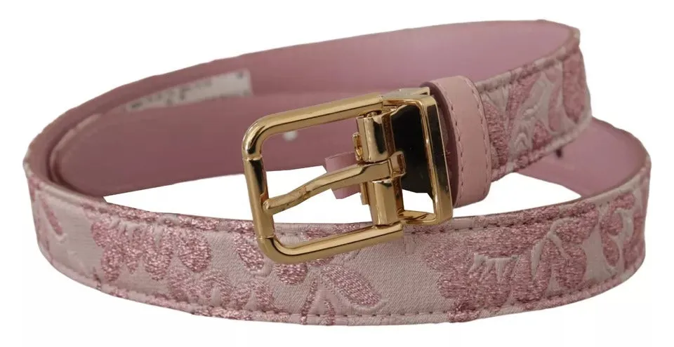 Pink Jaquard Embroidered Gold Tone Metal Buckle Belt sold by Louxly