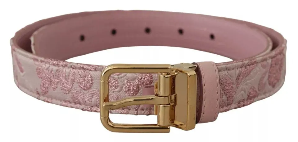 Pink Jaquard Embroidered Gold Tone Metal Buckle Belt sold by Louxly product image thumbnail 2