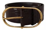 Brown Crocodile Pattern Leather Gold Oval Buckle Belt sold by Louxly