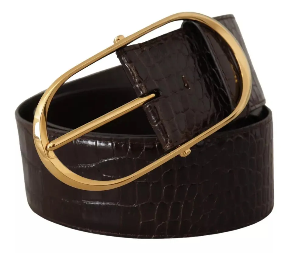 Brown Crocodile Pattern Leather Gold Oval Buckle Belt sold by Louxly product image thumbnail 3
