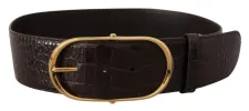Brown Crocodile Pattern Leather Gold Oval Buckle Belt sold by Louxly