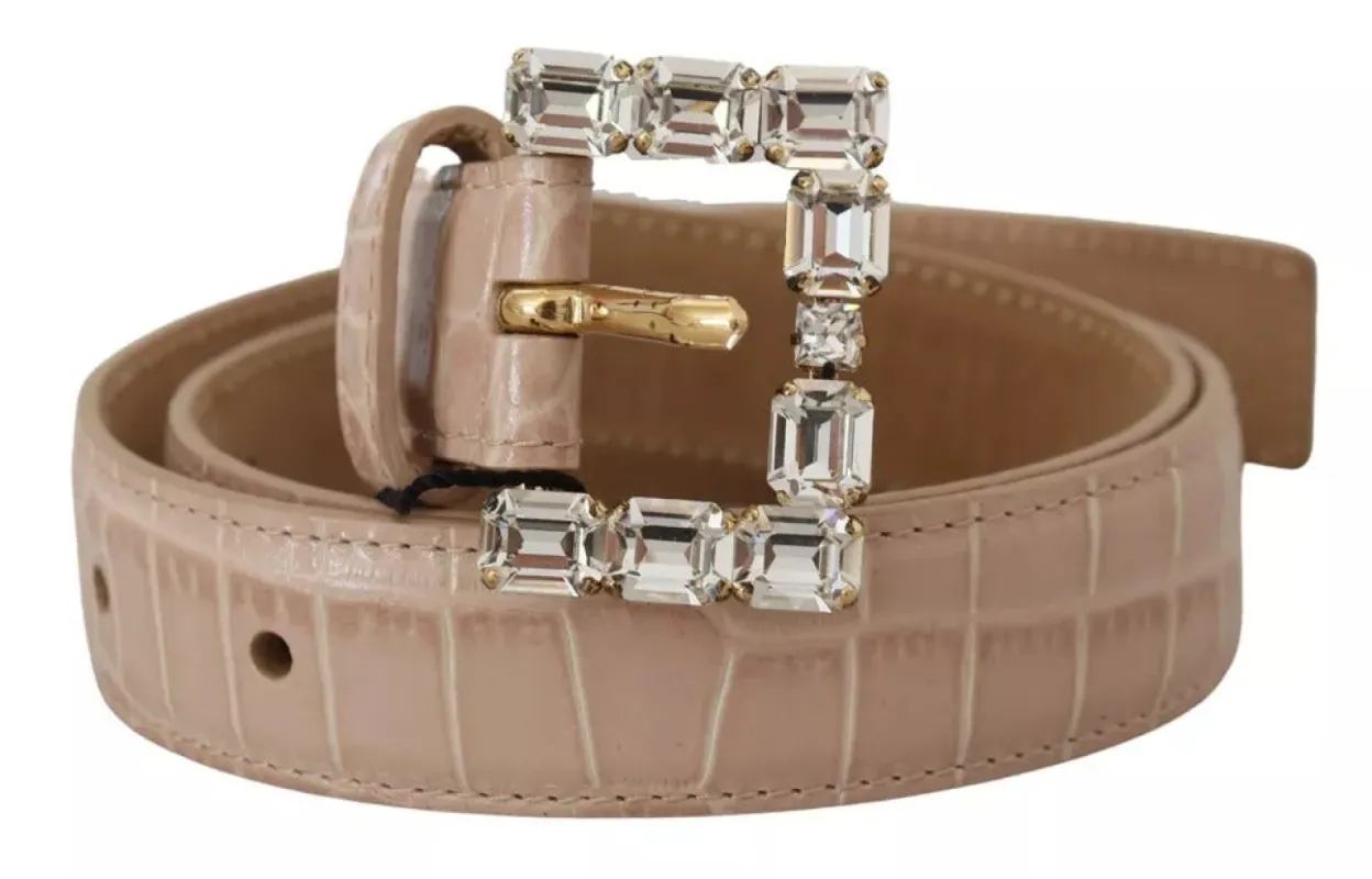 Beige Leather Crystal Buckle Women Belt sold by Louxly