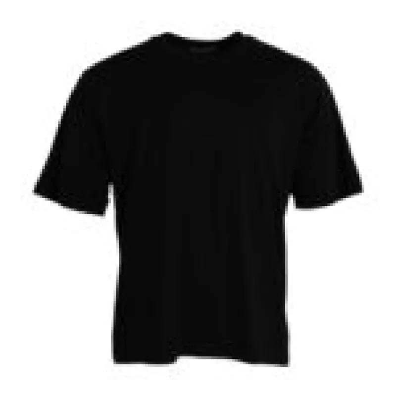 Black Cotton Round Neck Short Sleeves T-shirt sold by Louxly