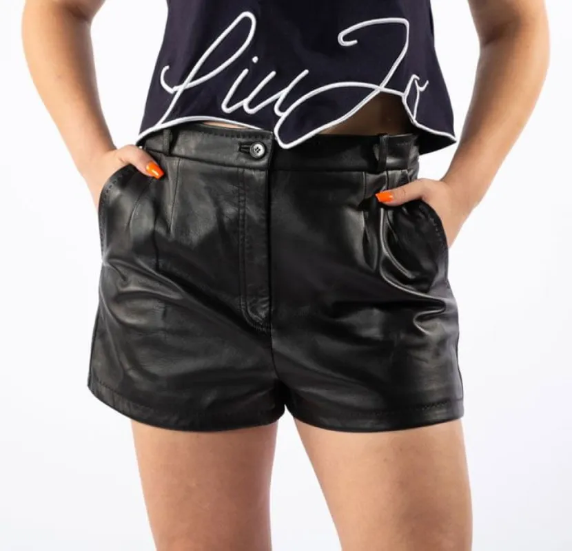 Black Lambskin Women Shorts sold by Louxly