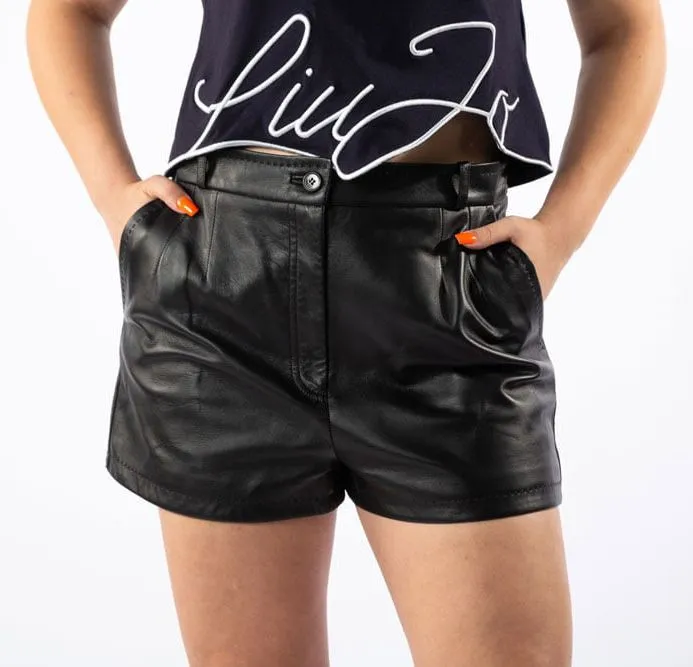 Black Lambskin Women Shorts sold by Louxly