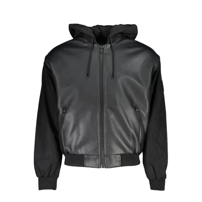 Sleek Black Contrast-Trim Jacket with Hood sold by Louxly