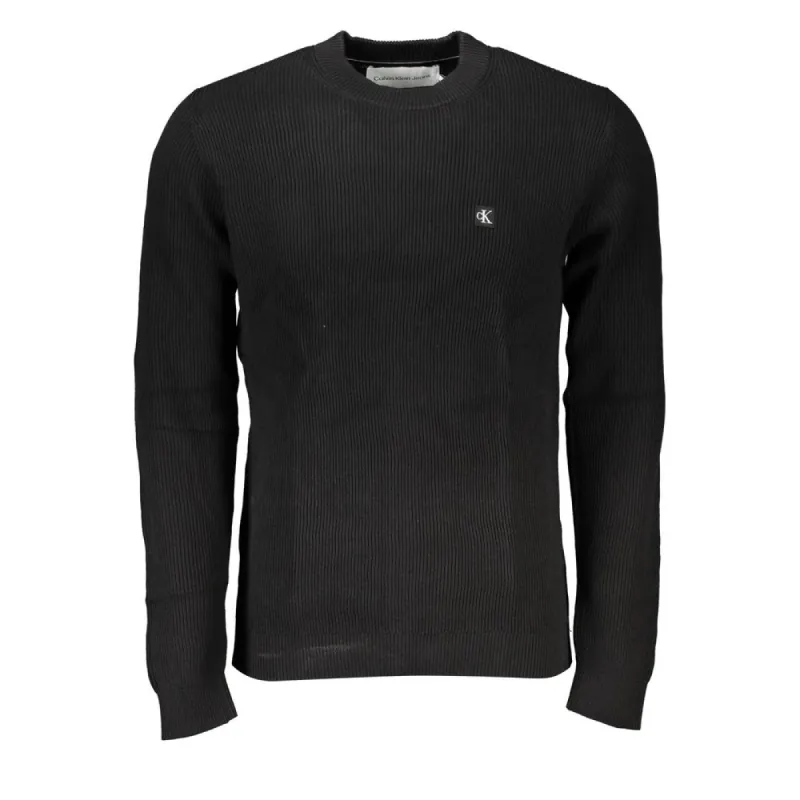Sleek Black Crew Neck Sweater with Logo sold by Louxly