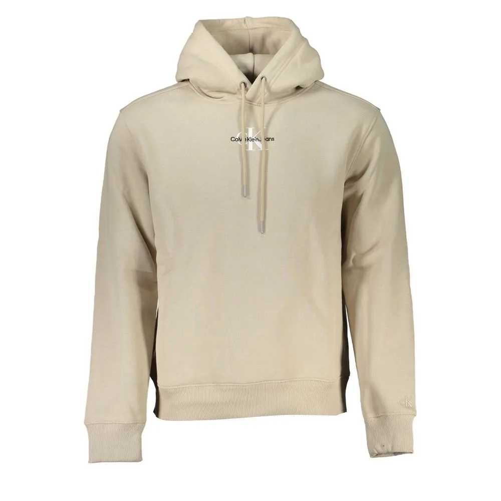Beige Fleece Hooded Sweatshirt with Logo Embroidery sold by Louxly