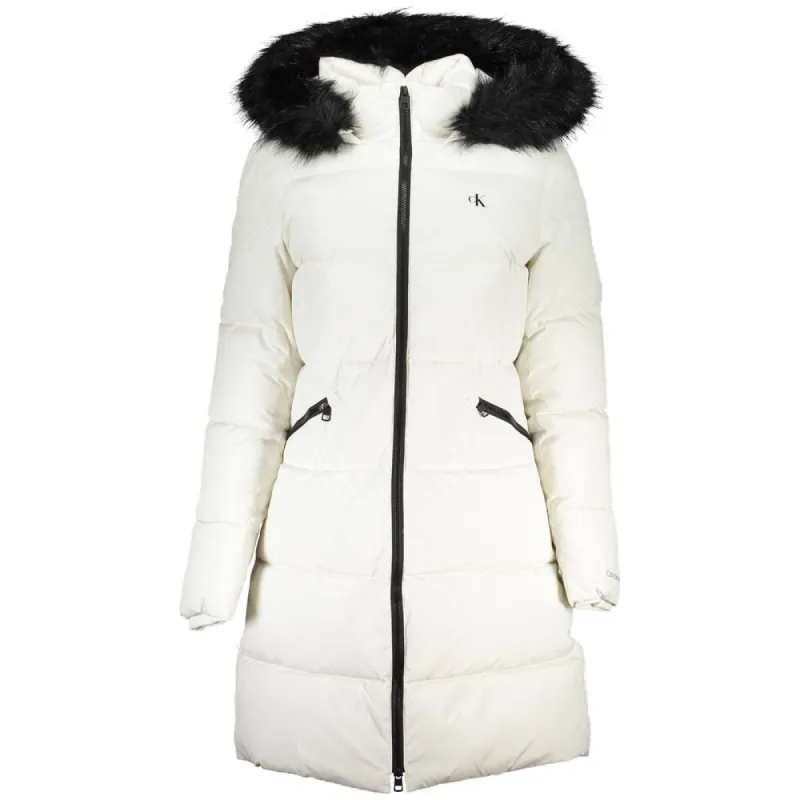 Elegant Long Sleeve Jacket with Fur-Trimmed Hood made by Calvin Klein