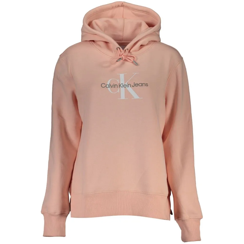 Chic Pink Fleece Hooded Sweatshirt with Logo Embroidery sold by Louxly