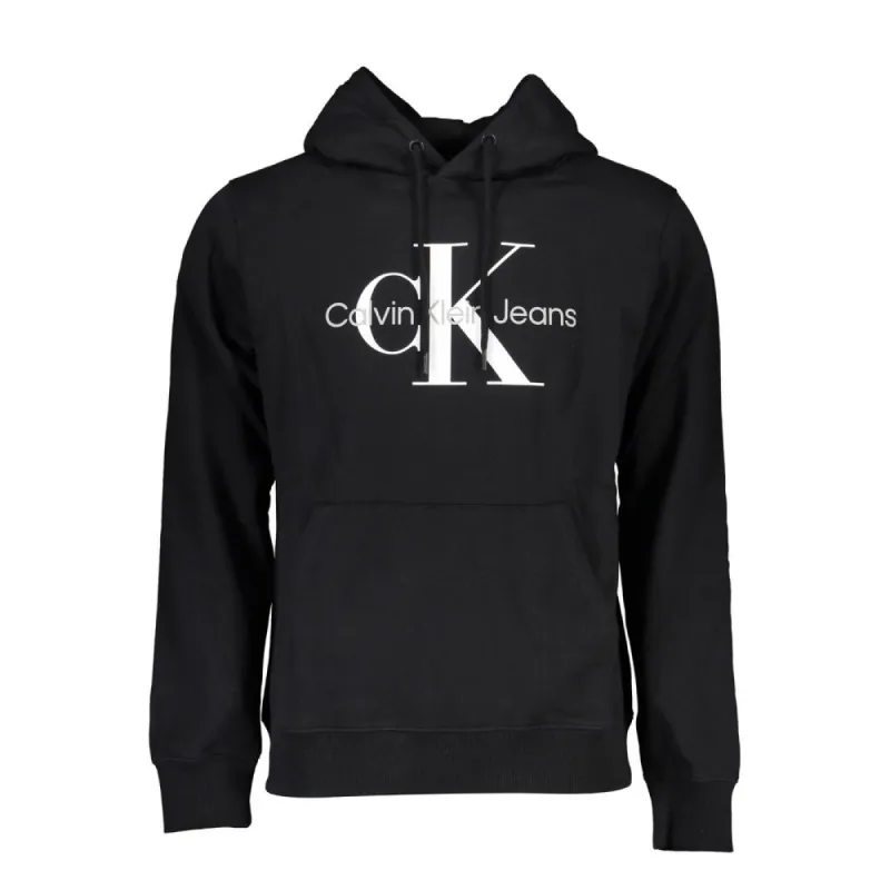 Sleek Black Cotton Hoodie with Logo Print sold by Louxly