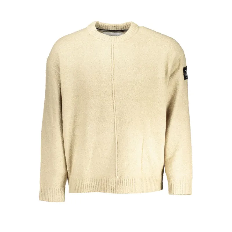 Chic Beige Crew Neck Sweater with Contrast Details made by Calvin Klein