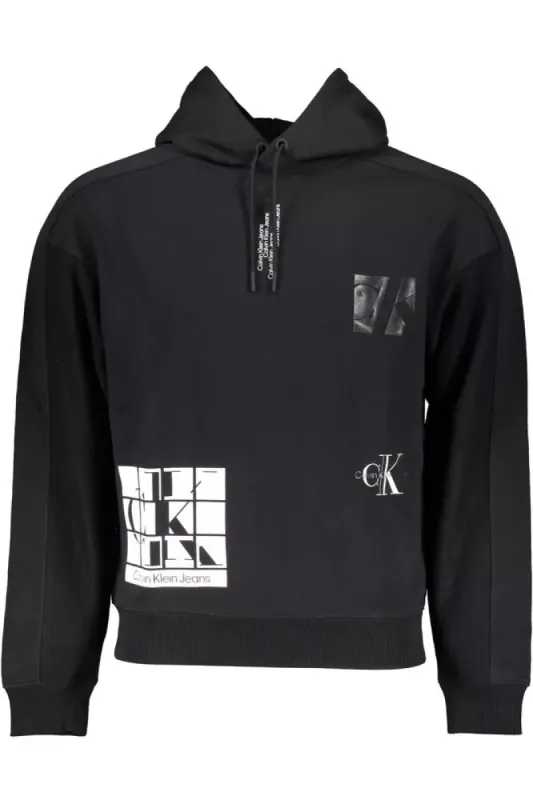 Elegant Black Hooded Sweatshirt with Contrasting Logo sold by Louxly