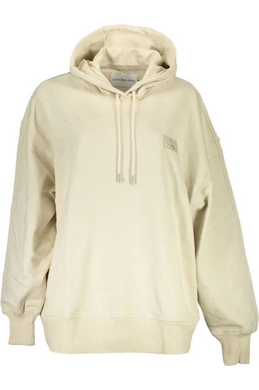 Beige Hooded Cotton Sweatshirt with Logo Detail sold by Louxly