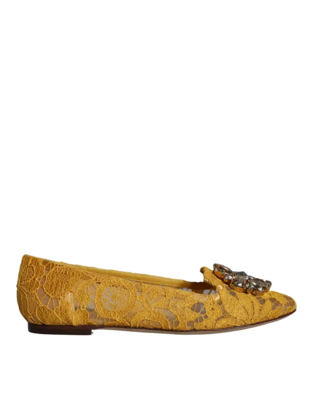 Mustard Lace Crystal Ballet Flats Loafer Shoes sold by Louxly