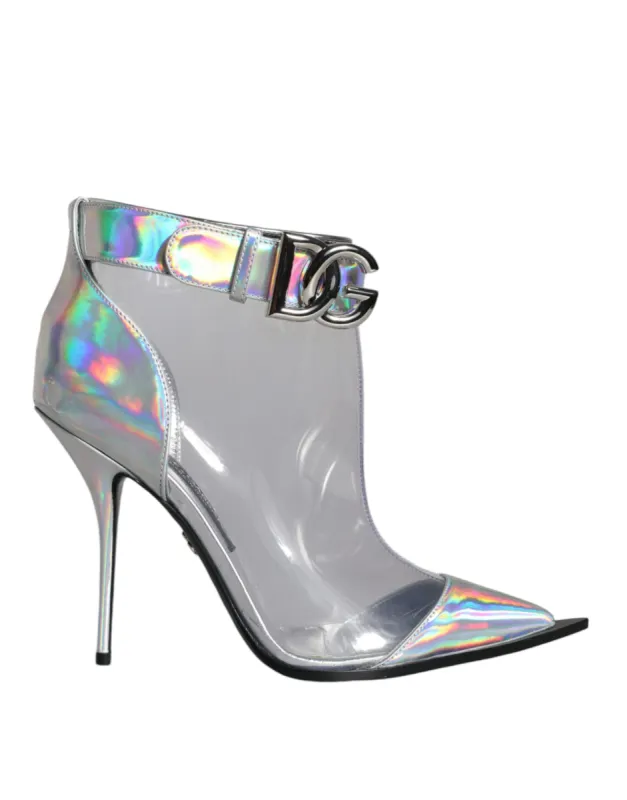 Silver Iridescent PVC Pointed Short Boots Shoes sold by Louxly