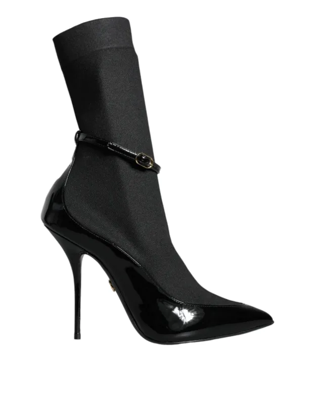 Black Leather Stilettos Booties Socks Shoes sold by Louxly
