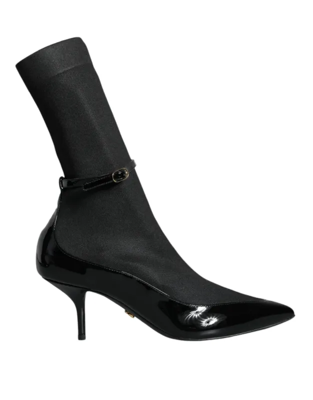 Black Leather Stilettos Booties Socks Shoes sold by Louxly