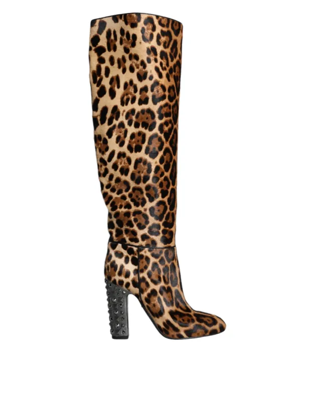 Beige Black Leopard Knee High Boots Shoes sold by Louxly