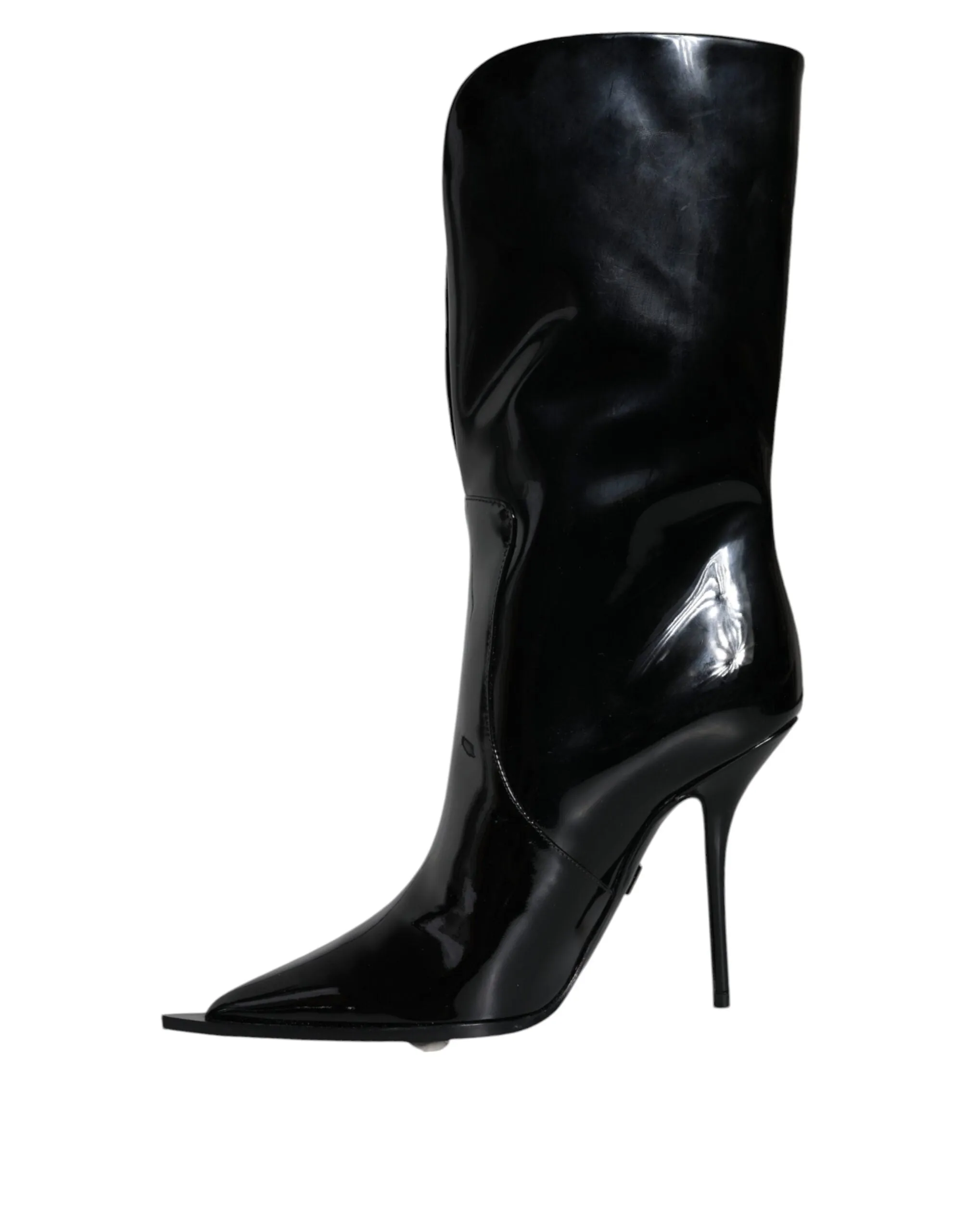 Black Patent Leather Mid Calf Boots Shoes sold by Louxly product image thumbnail 5