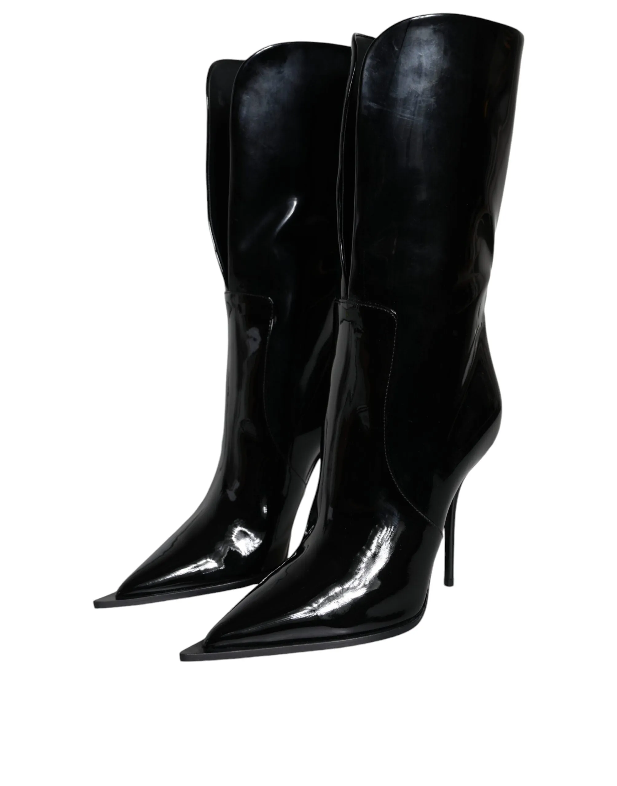 Black Patent Leather Mid Calf Boots Shoes sold by Louxly product image thumbnail 3